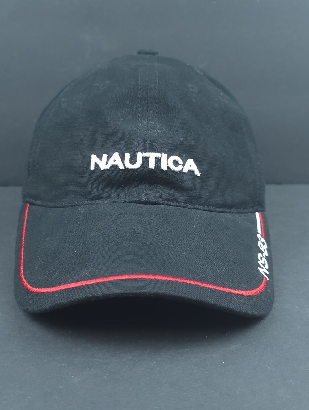 Nautica NS-83 Black Red White Adjustable Strapback Baseball Cap Hat OSZ